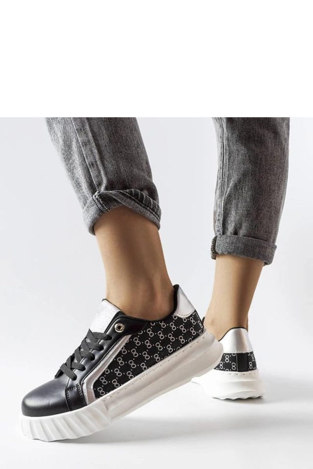 Love Lace Love Lace Women's Platform Lace Up Sneakers With White Rubber Sole Streetwear in Black - 3