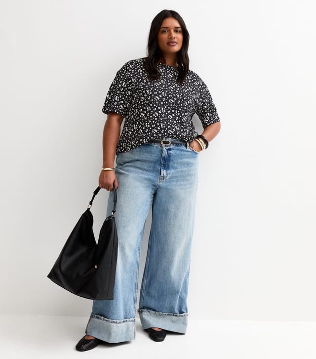 New Look Women's Plus Size Black Floral T-Shirt Curves New Look - 2