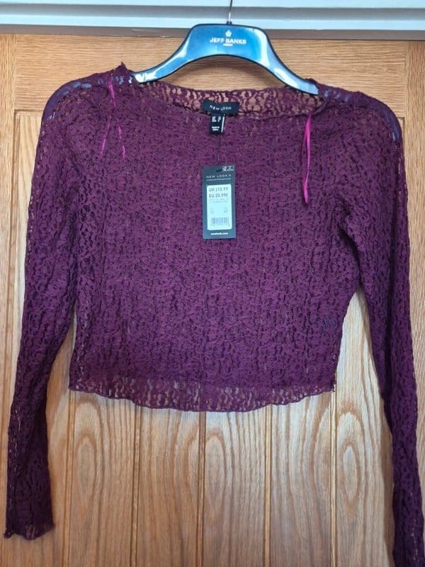 New Look Burgundy Lace Crop Top