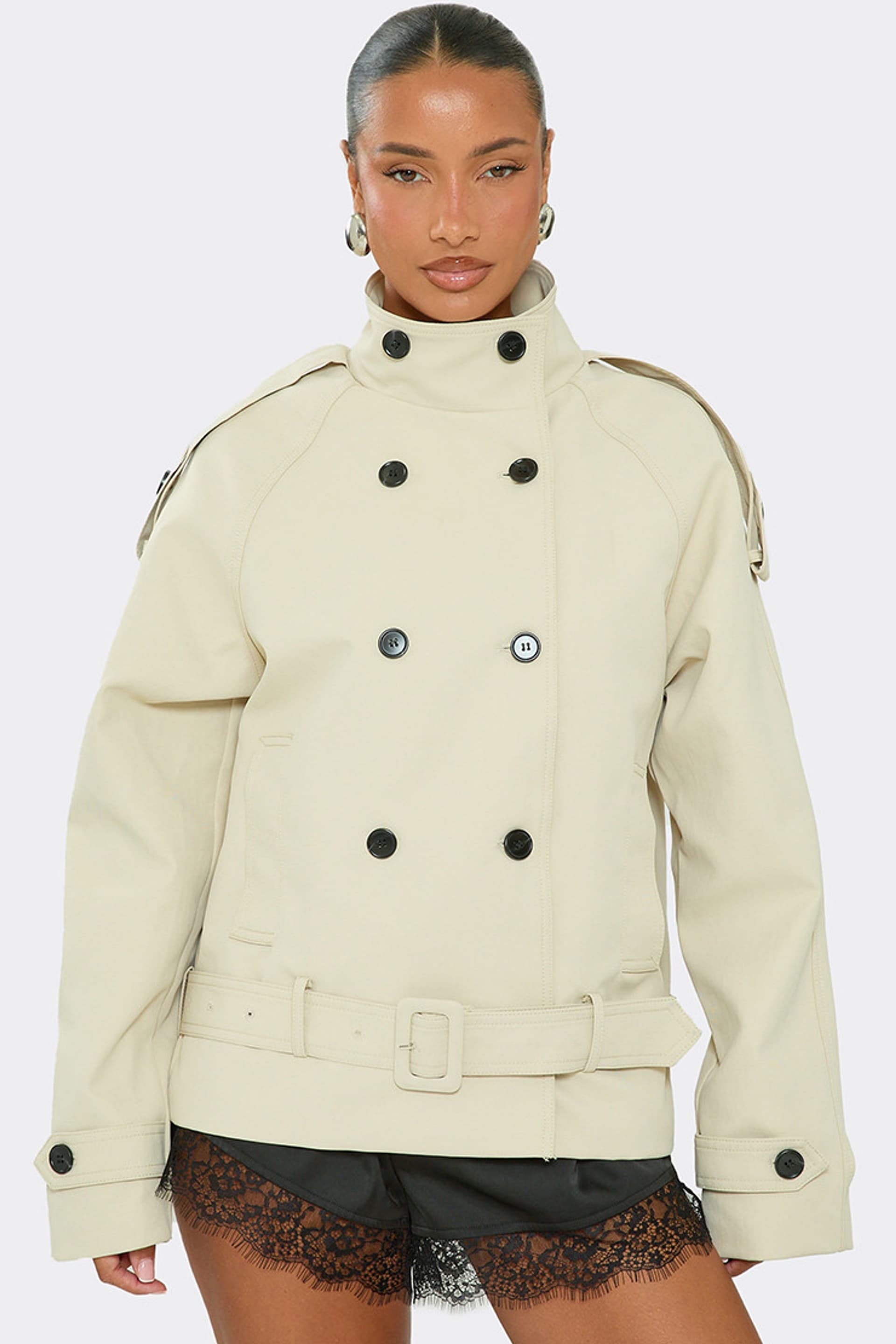 EGO EGO Women's Long Sleeve Button High Neck Coat in Lemon