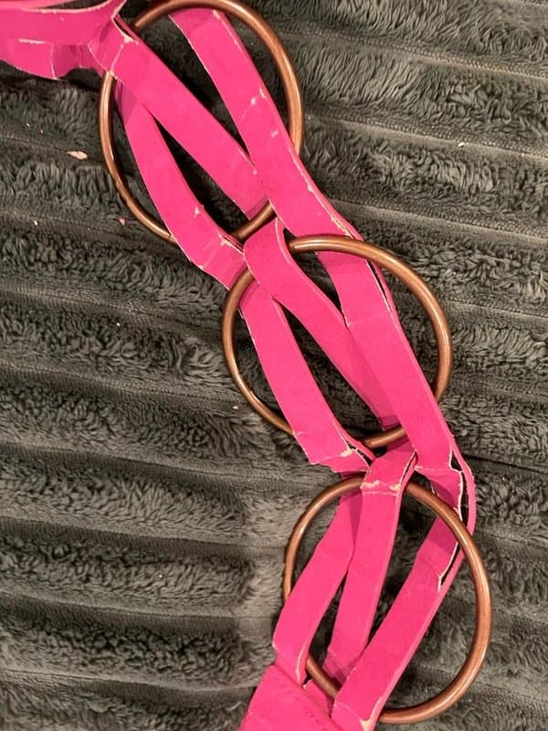 Morgan Hot pink fuschia brass o ring metal gold conch circle strappy adjustable cut out belt