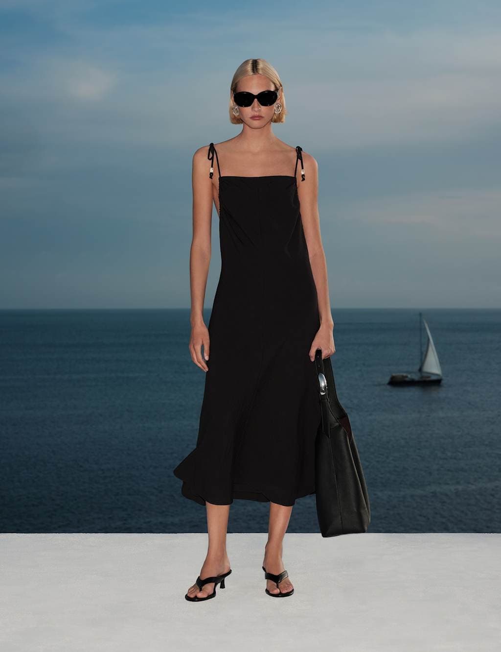 Marks & Spencer M&S Beaded Square Neck Strappy Midi Column Dress Black