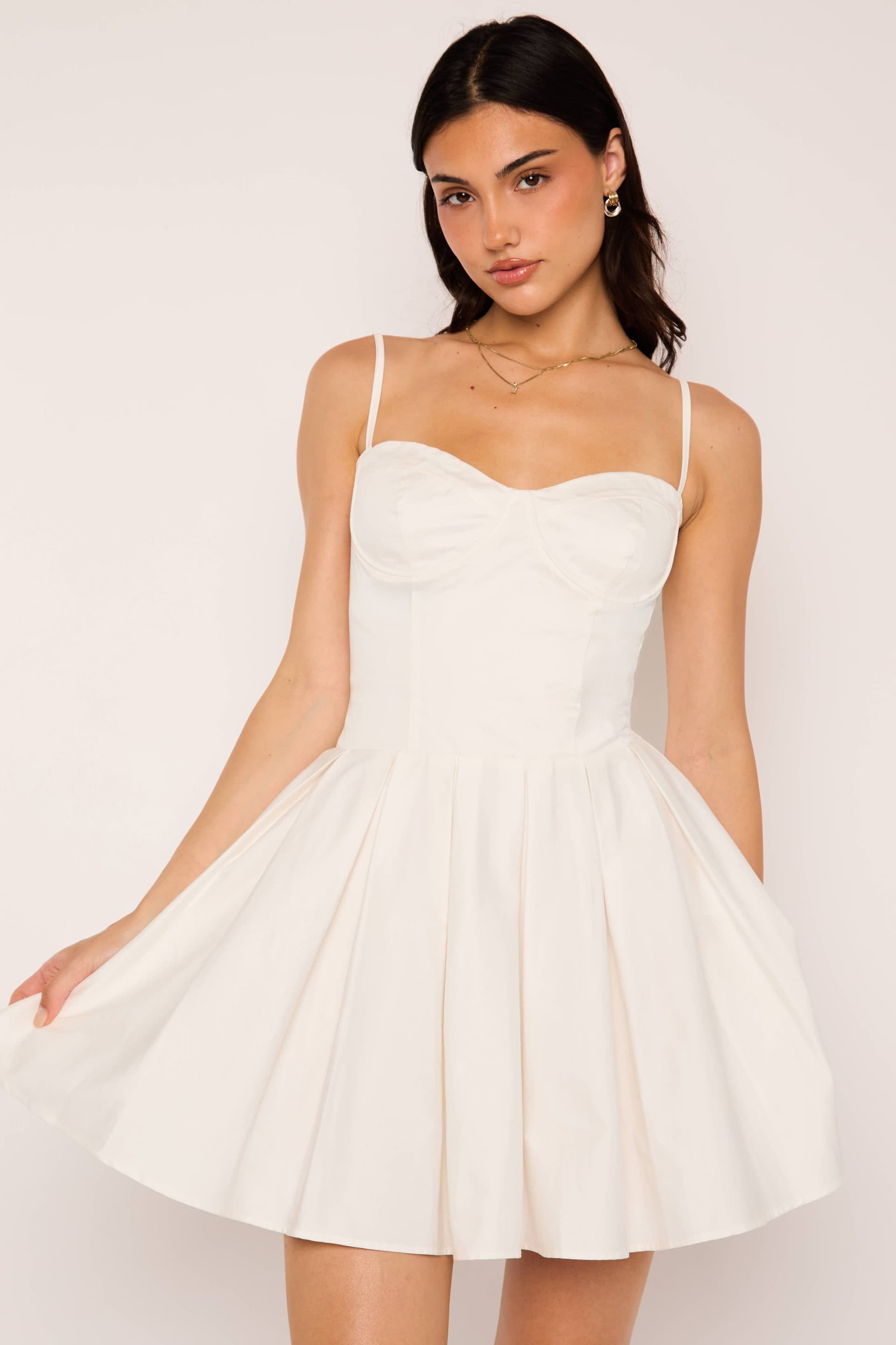 Jaded Rose Jaded Rose Women's Nyssa White Bustier Box Pleat Cotton Mini Dress