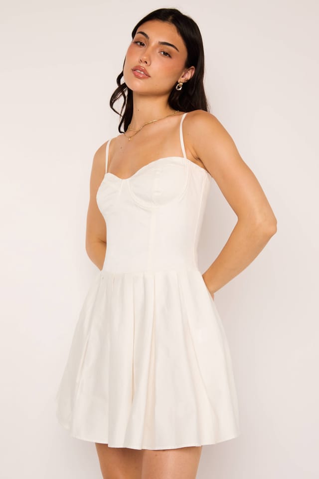 Jaded Rose Jaded Rose Women's Nyssa White Bustier Box Pleat Cotton Mini Dress - 2