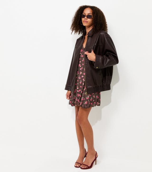 New Look Women's Brown Floral Print V-Neck Mesh Mini Dress New Look - 3