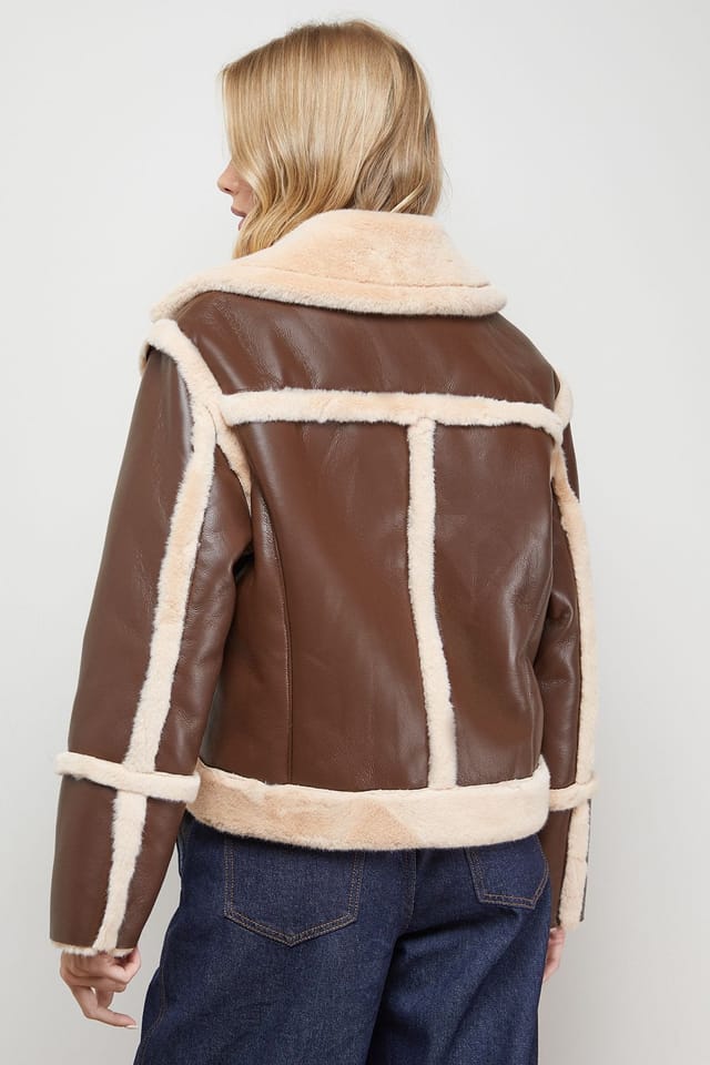 Oasis Oasis Women's Shearling PU Aviator Jacket in Chocolate - 3