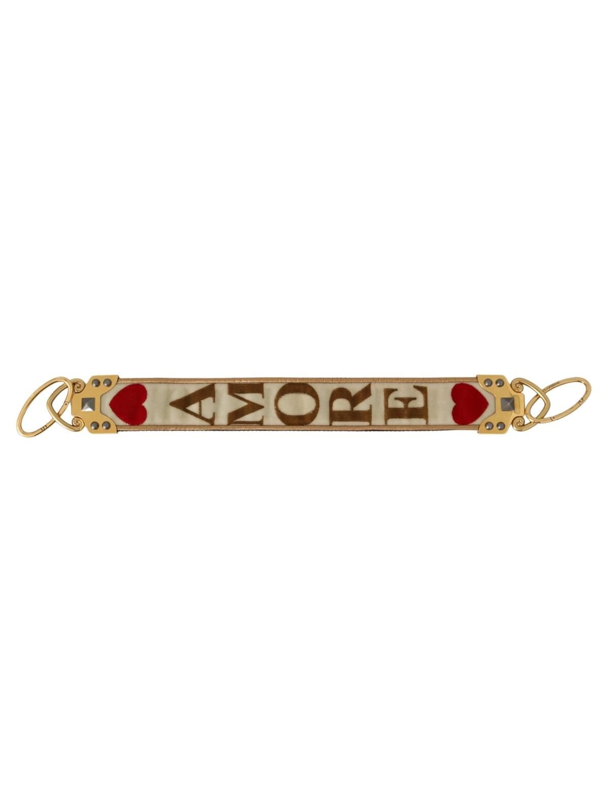 Dolce & Gabbana Dolce & Gabbana Women's Gold White Textile Leather AMORE Shoulder Strap - 2