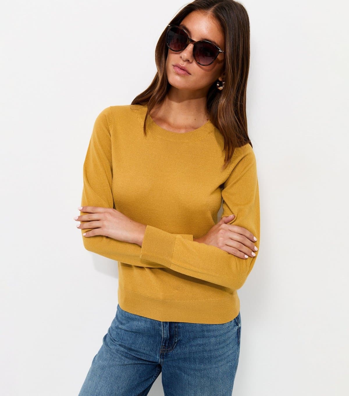 New Look Women's Dark Yellow Knitted Round Neck Jumper New Look