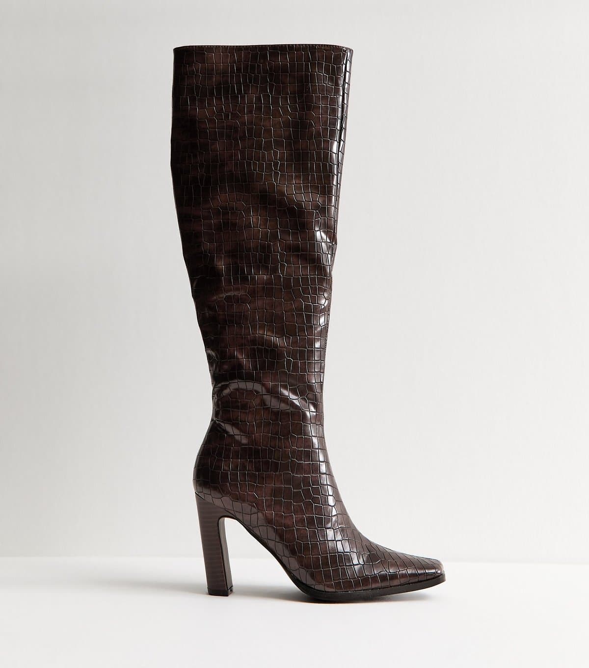 Public Desire Women's Brown Acquilla Faux Croc Knee High Boots Public Desire New Look
