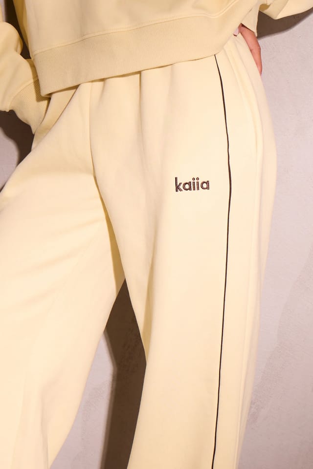 Kaiia Kaiia Contrast Piping Wide Leg Joggers Lemon & Brown - 2
