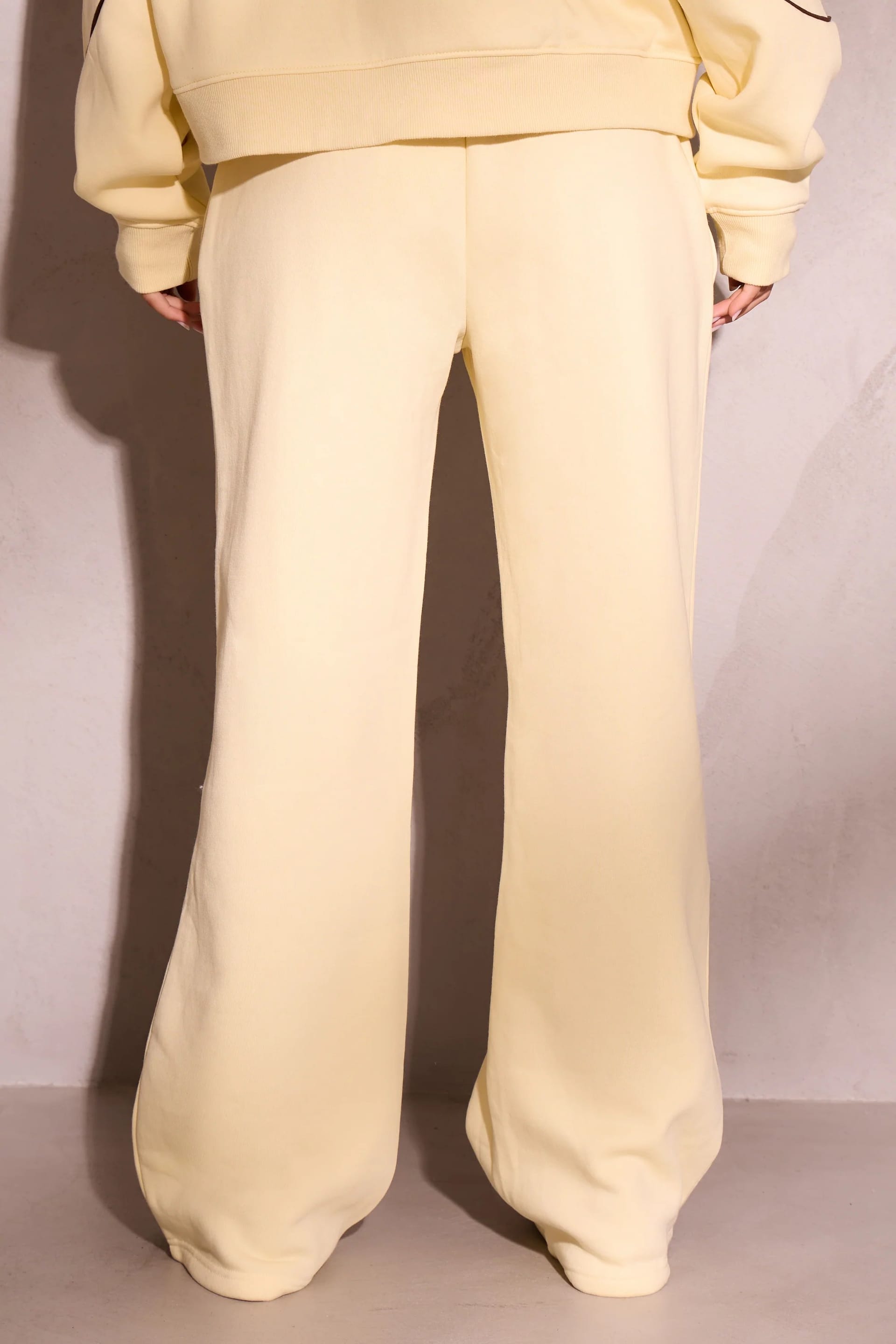 Kaiia Kaiia Contrast Piping Wide Leg Joggers Lemon & Brown - 4