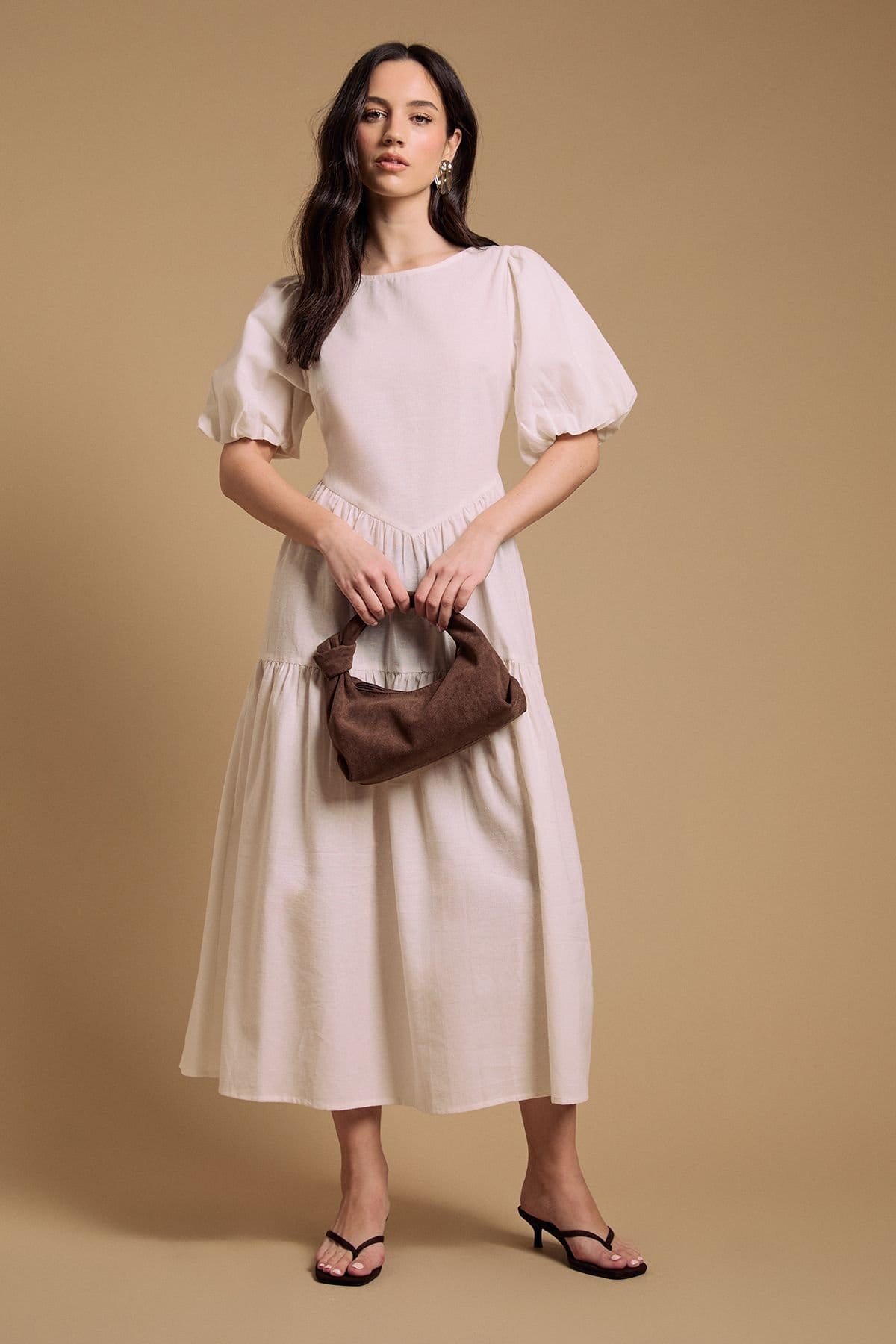 Oasis Oasis Women's Puff Sleeve Cotton Midi Dress in Off-White - 1