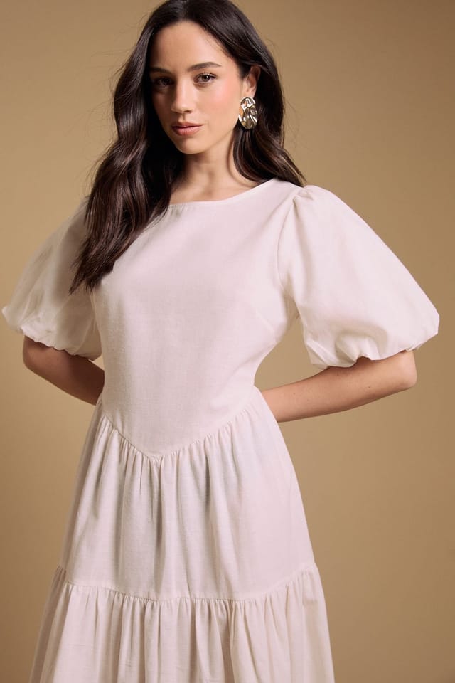 Oasis Oasis Women's Puff Sleeve Cotton Midi Dress in Off-White - 2