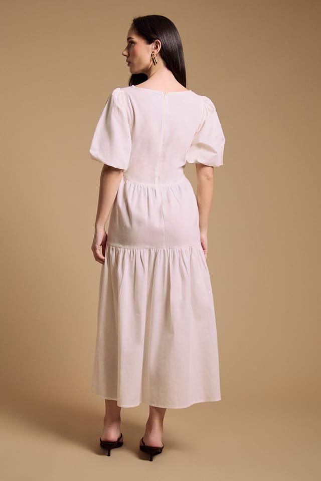 Oasis Oasis Women's Puff Sleeve Cotton Midi Dress in Off-White - 3
