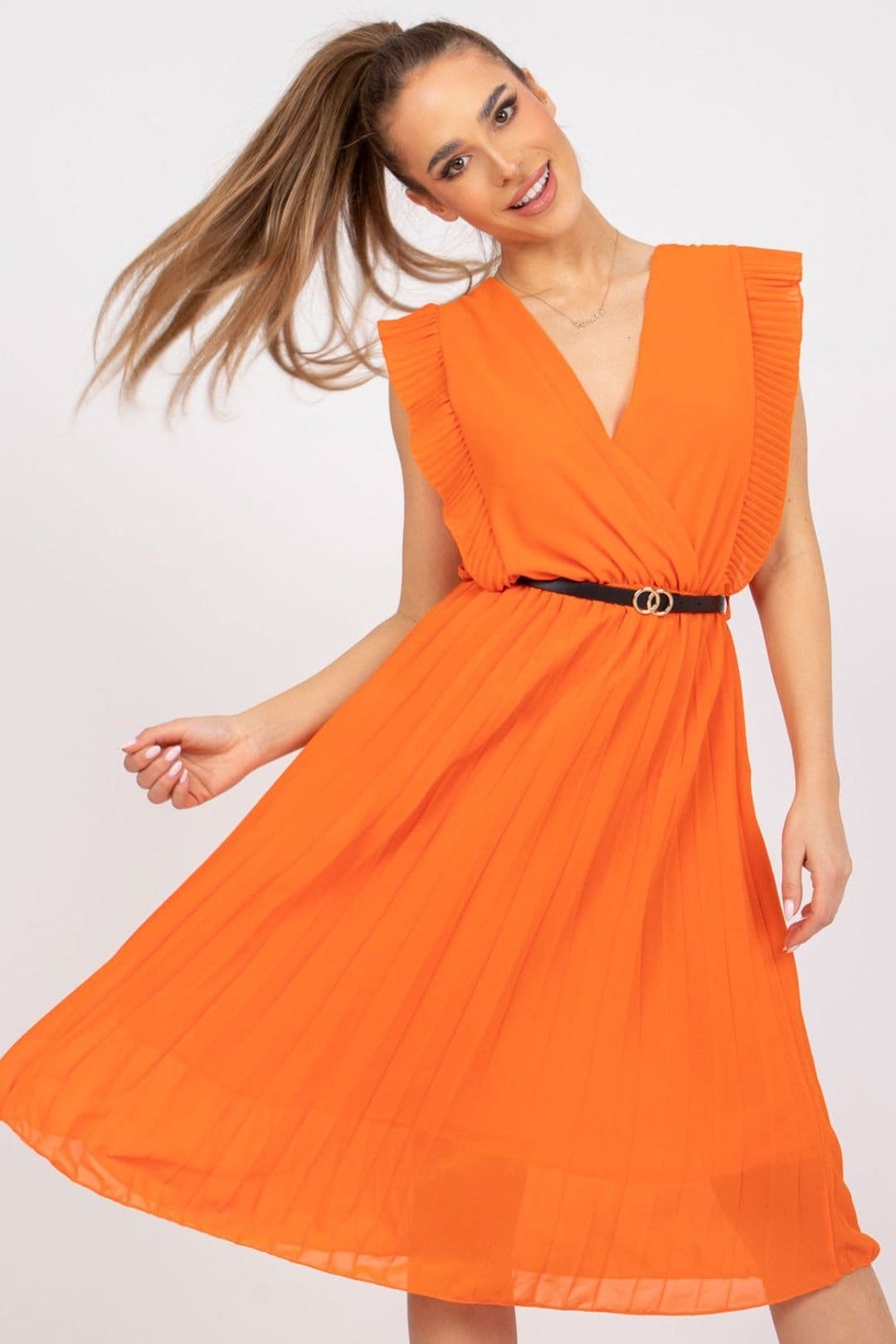Love Lace Love Lace Women's Pleated Summer Dress With Heart Neckline in Orange - 1