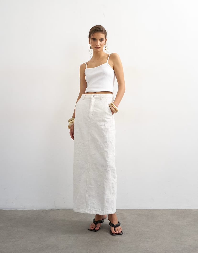 ASOS Topshop denim column maxi skirt in distressed ecru - 1