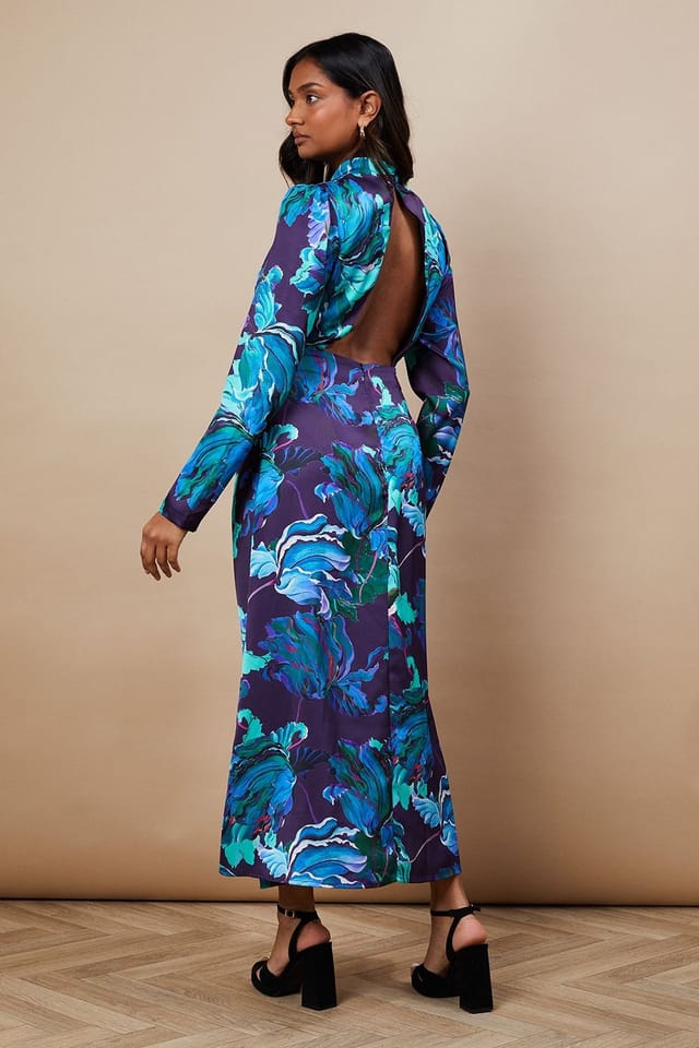 Oasis Oasis Women's Occasion Floral Open Back Midaxi Dress in Green - 3