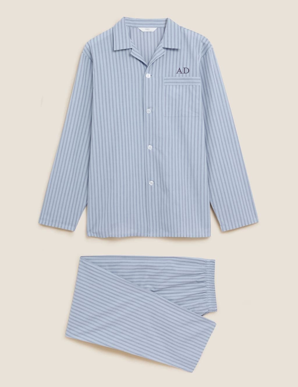 Marks & Spencer M&S Personalised Men's Bengal Stripe Pyjama Set Blue Mix