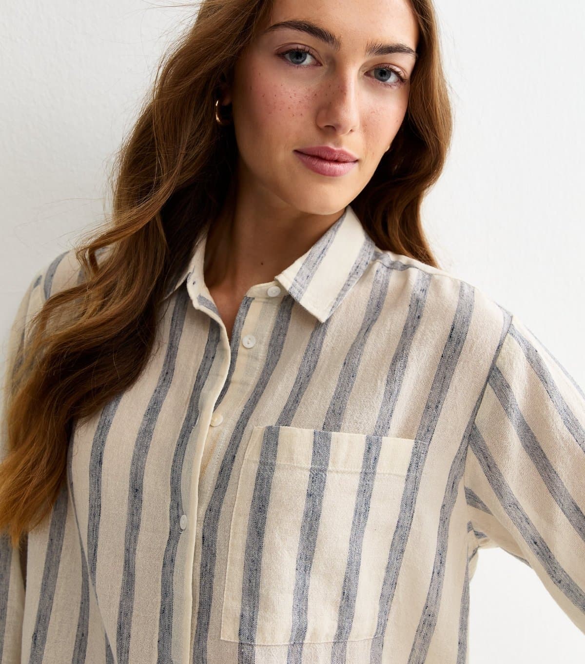 New Look Women's Tall Blue Cotton Striped Long Sleeve Shirt New Look