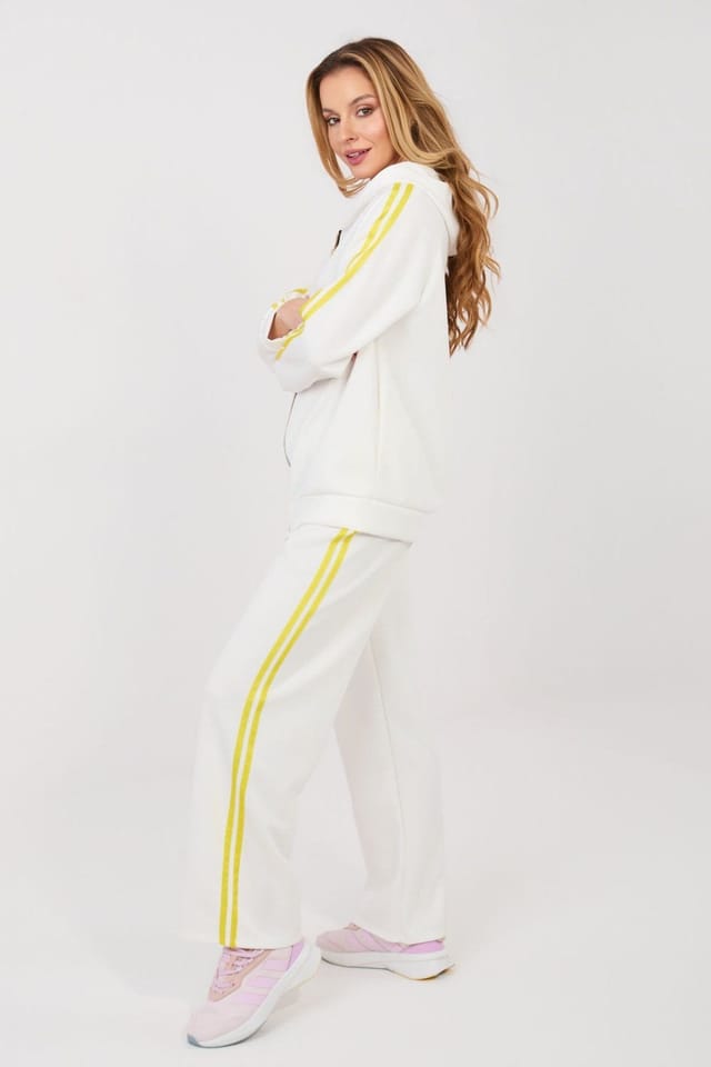 Love Lace Love Lace Women's Hoodie Zip Tracksuit Set With Wide Leg Pants in White - 2