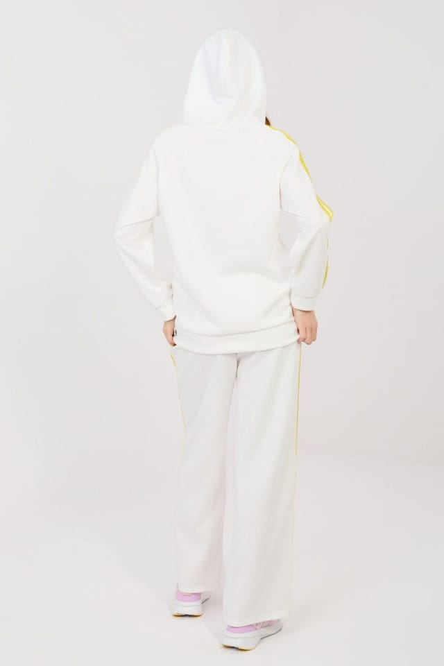 Love Lace Love Lace Women's Hoodie Zip Tracksuit Set With Wide Leg Pants in White - 3