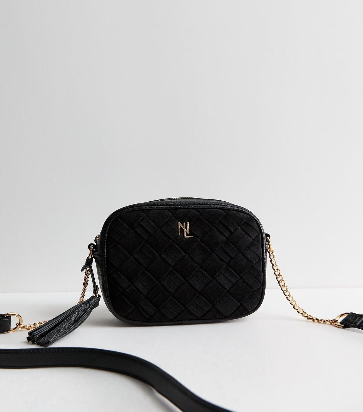 New Look New Look Vegan Black Faux Leather Woven Panel Crossbody Bag