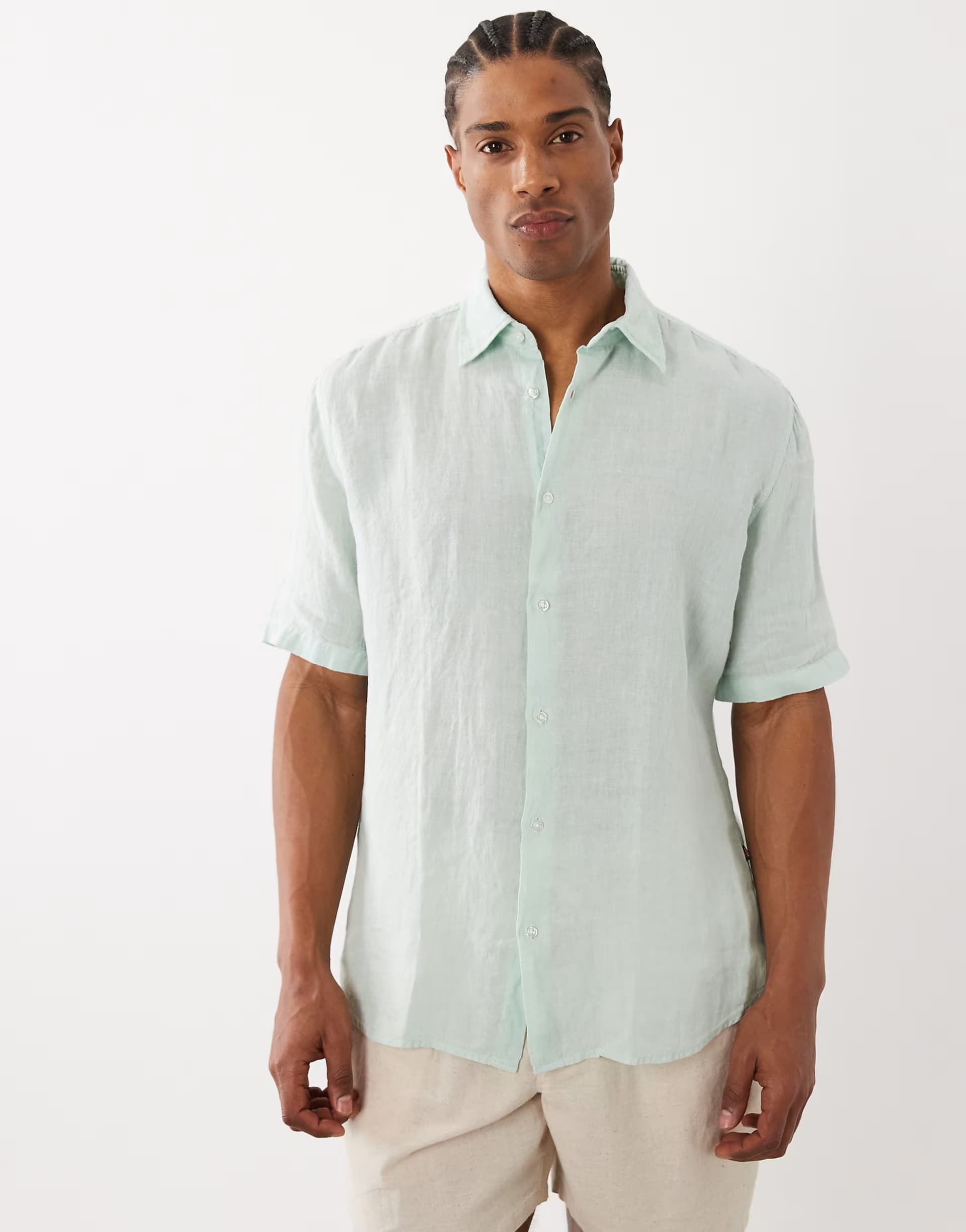 ASOS Hugo Boss regular fit linen short sleeve button up shirt in turquoise