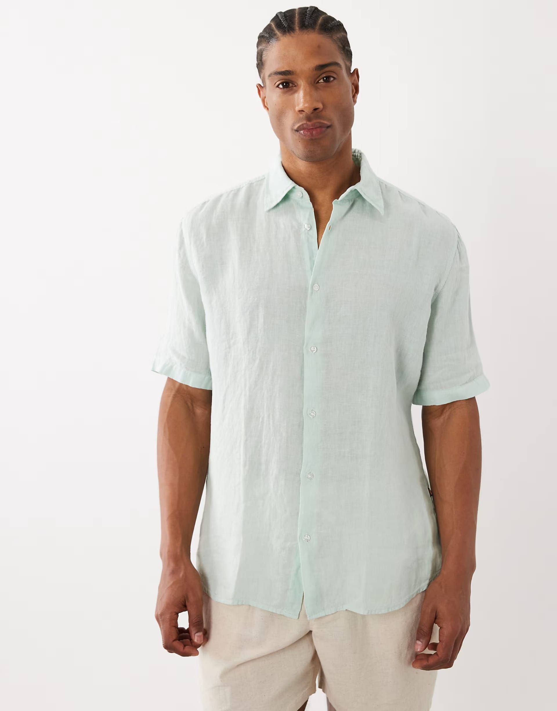 Hugo Boss Turquoise Linen Short Sleeve Button-Up Shirt