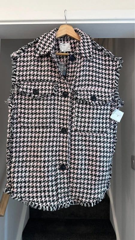 Bershka Pink/ Black Checkered Oversized Waistcoat