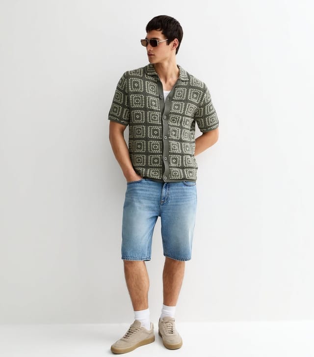 Only and Sons Men's Light Khaki Crochet Knit Relaxed Shirt Only and Sons New Look - 3