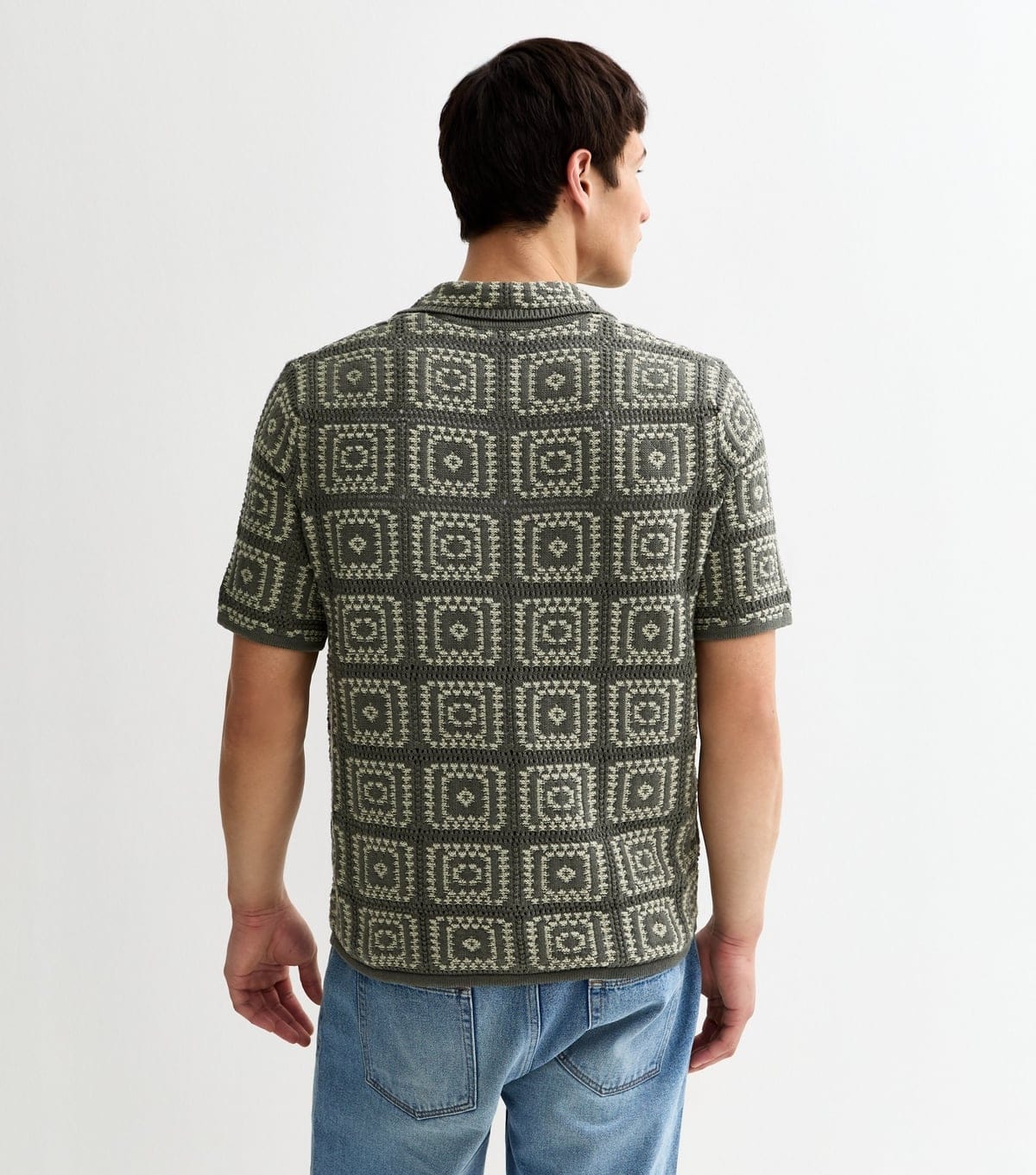 Only and Sons Men's Light Khaki Crochet Knit Relaxed Shirt Only and Sons New Look - 4