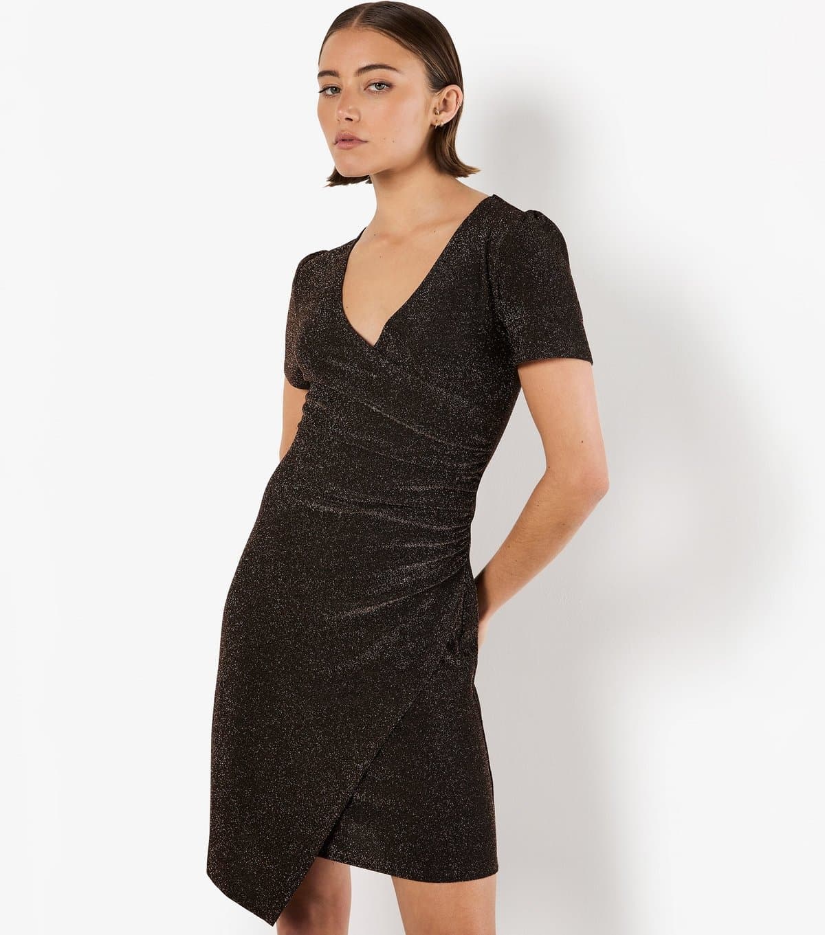 Apricot Women's Bronze Metallic Wrap Effect Mini Dress Apricot New Look