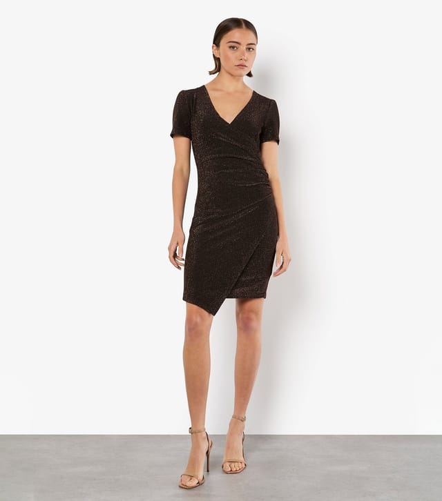Apricot Women's Bronze Metallic Wrap Effect Mini Dress Apricot New Look - 2