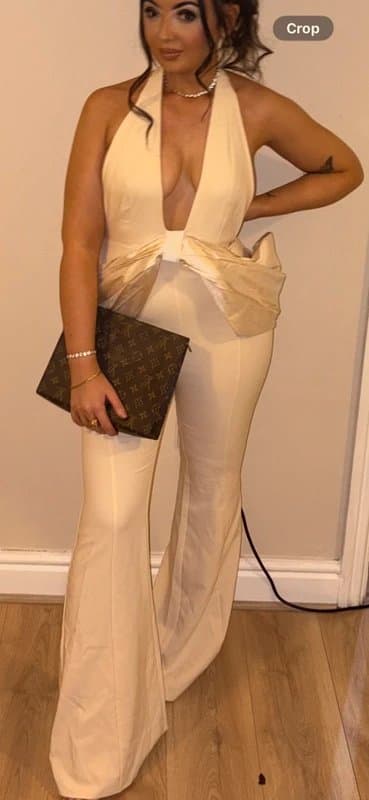 ASOS ASOS luxe cream open back halter neck jumpsuit