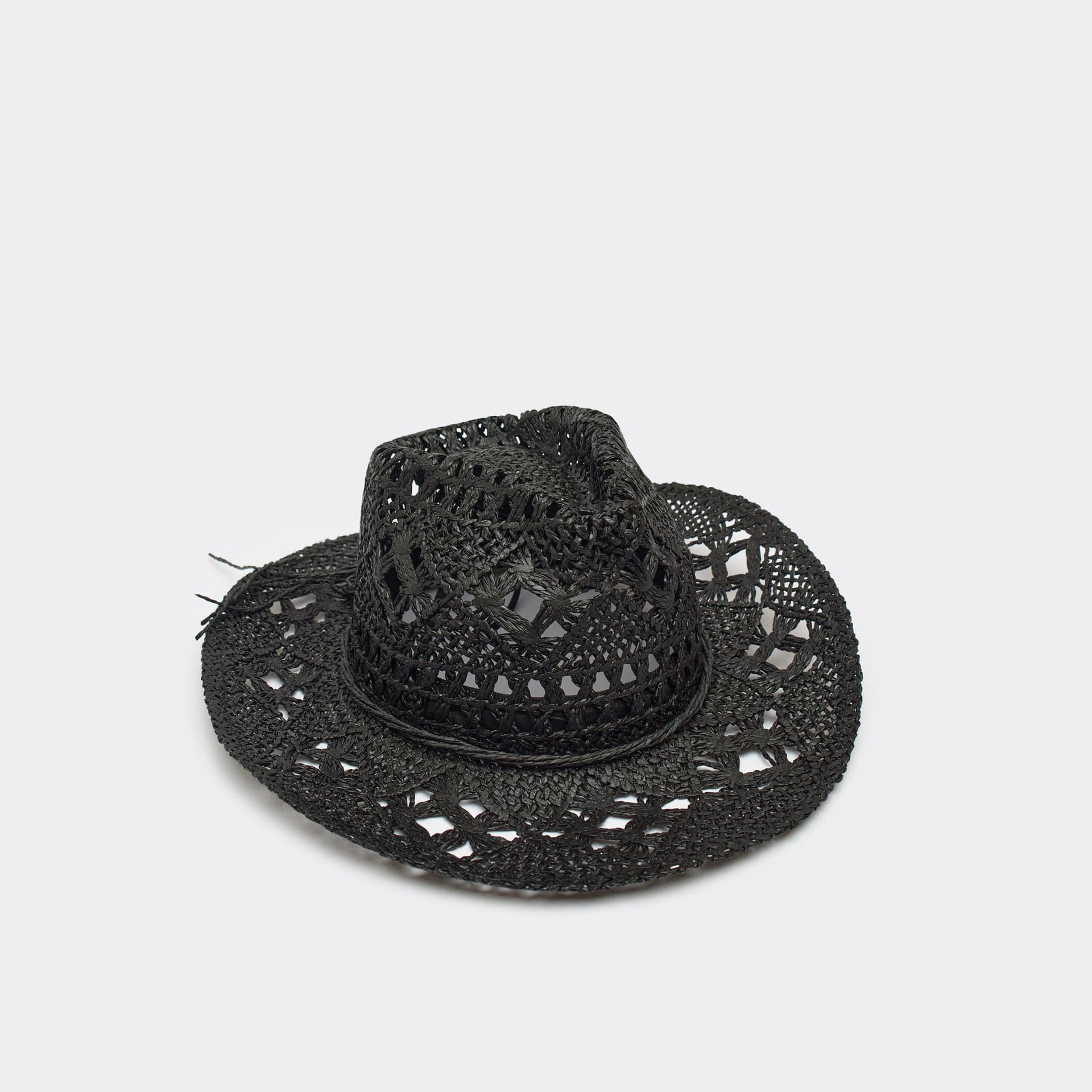 EGO Woven Detail Western Cowboy Hat In Black Straw, Women's Size UK 0