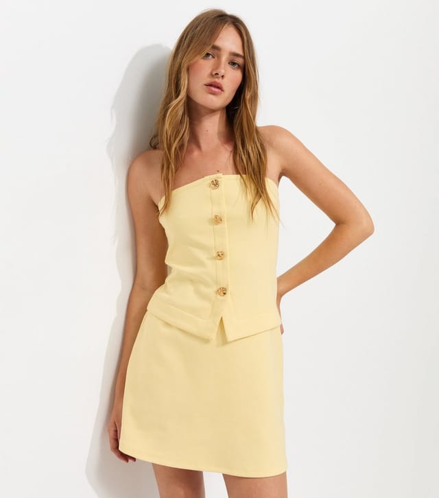 New Look Women's Light Yellow Cotton Rich Button Detail Strapless Bandeau Top New Look - 2