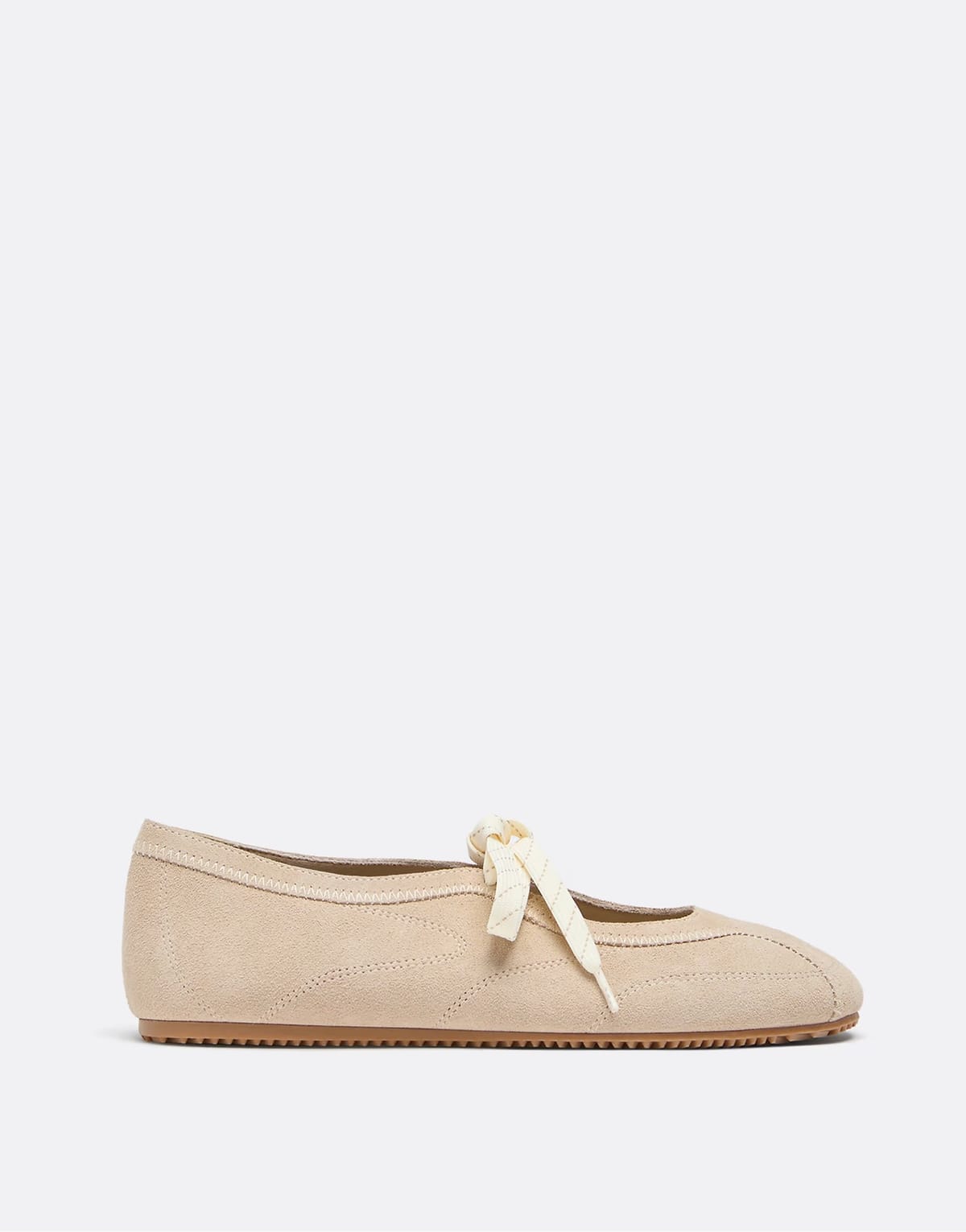 ASOS Stradivarius Leather bow sneakerinas in beige - 1