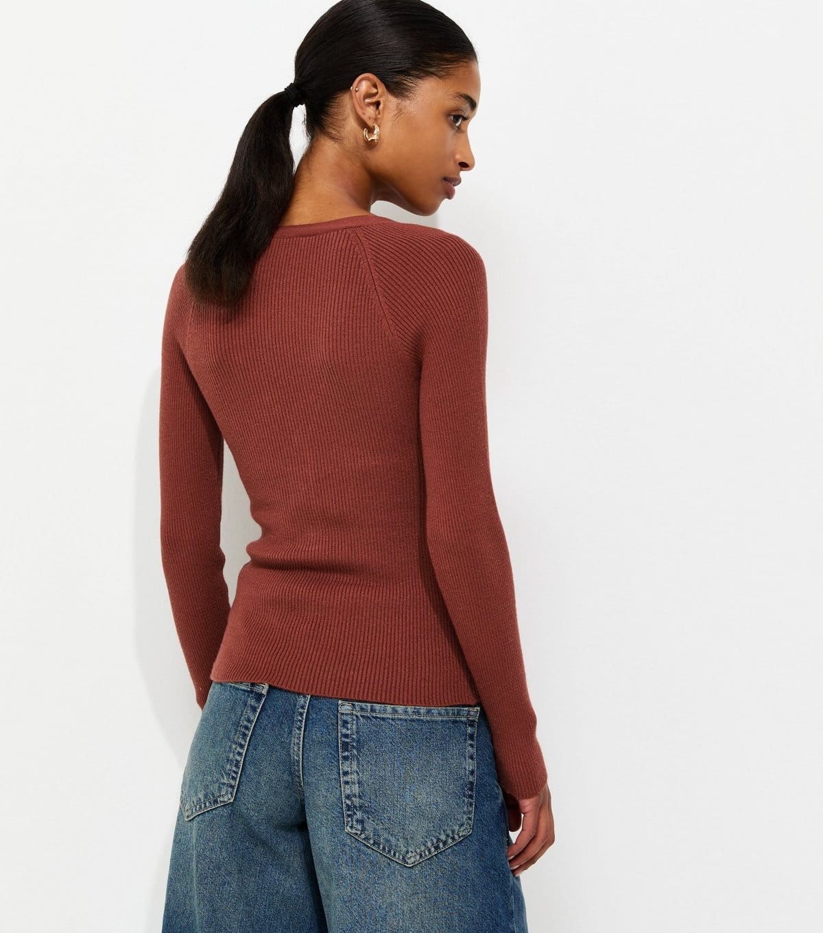 New Look Women's Rust Ribbed Knit Lightweight Henley Top New Look - 4