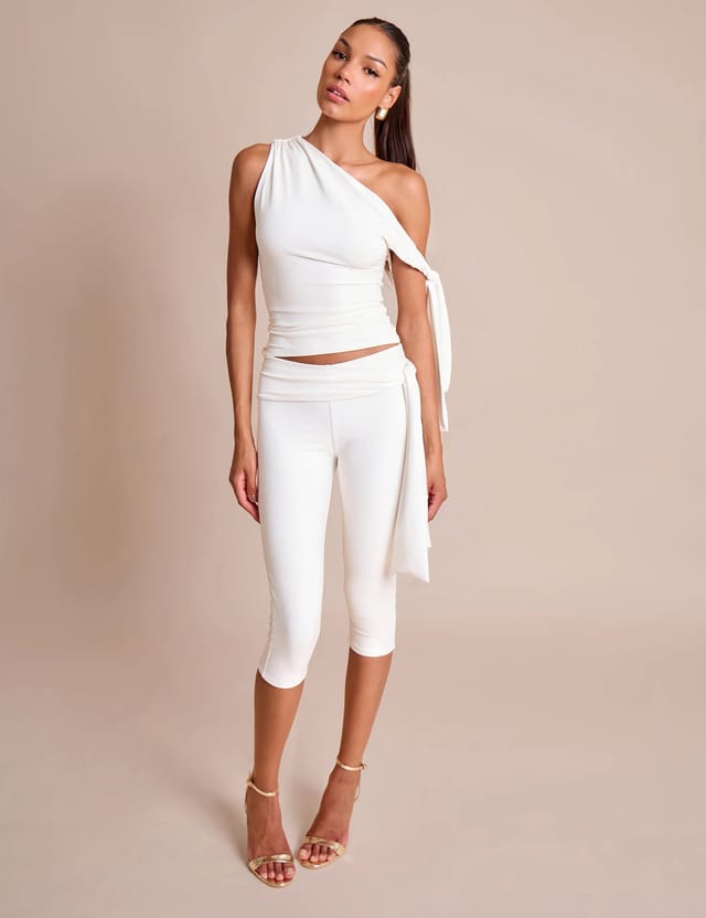 Public Desire Knot Detail Asymmetric One Shoulder Luxe Slinky Top White - 2