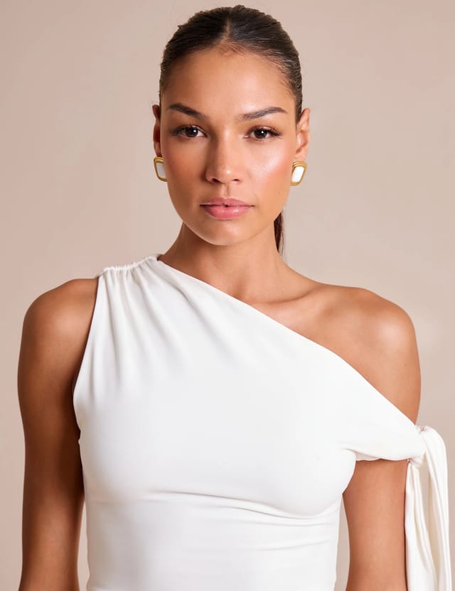 Public Desire Knot Detail Asymmetric One Shoulder Luxe Slinky Top White - 3