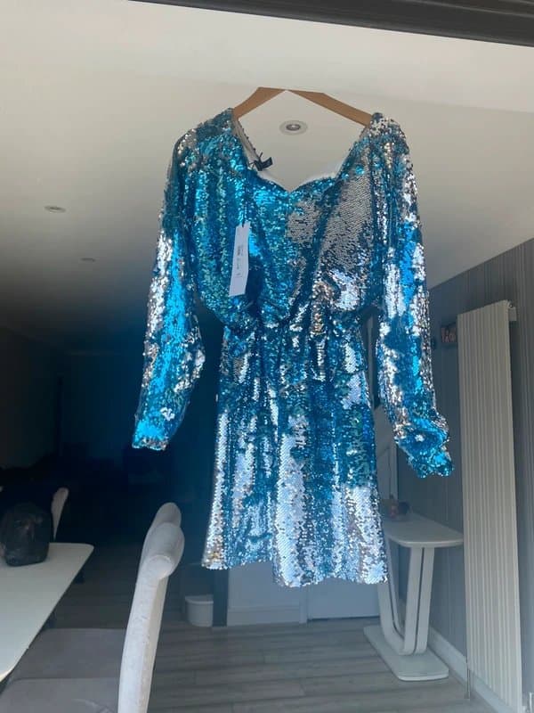 River Island blue and silver sequin size small dress