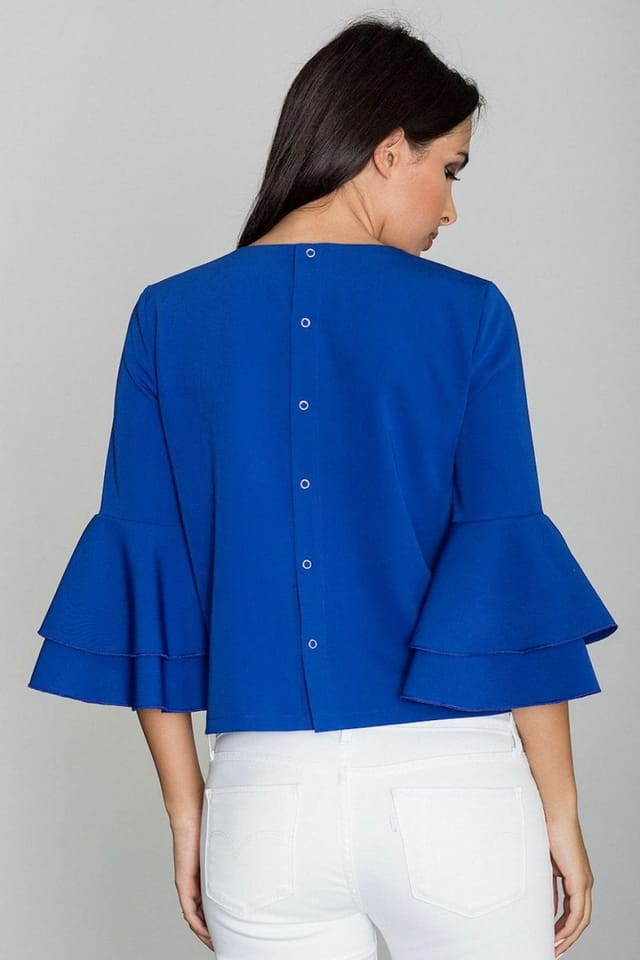 Love Lace Love Lace Women's Short Front Blouse With Back Button Detail in Blue - 2