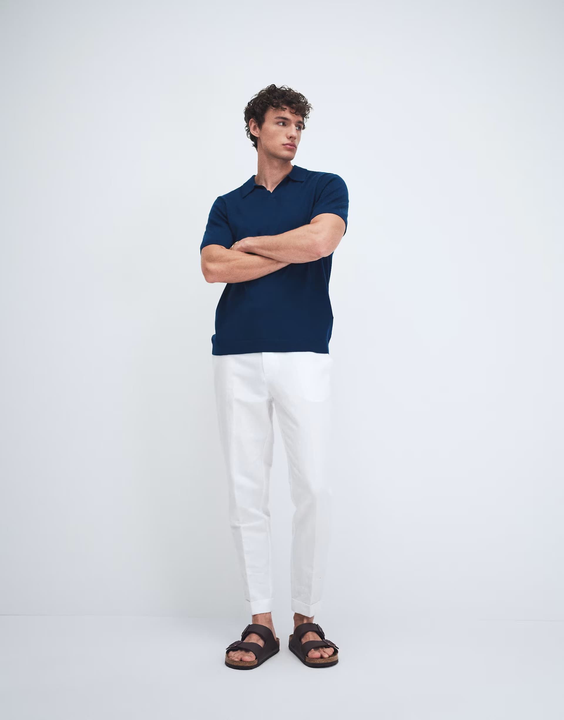 ASOS ASOS DESIGN linen rich tailored tapered fit trousers in white with side adjuster detail
