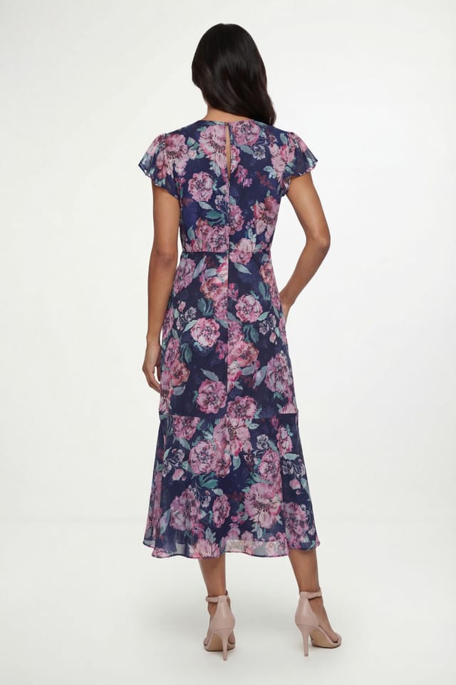Wallis Wallis Women's Floral Burn Out Cape Midi Dress in Navy - 2