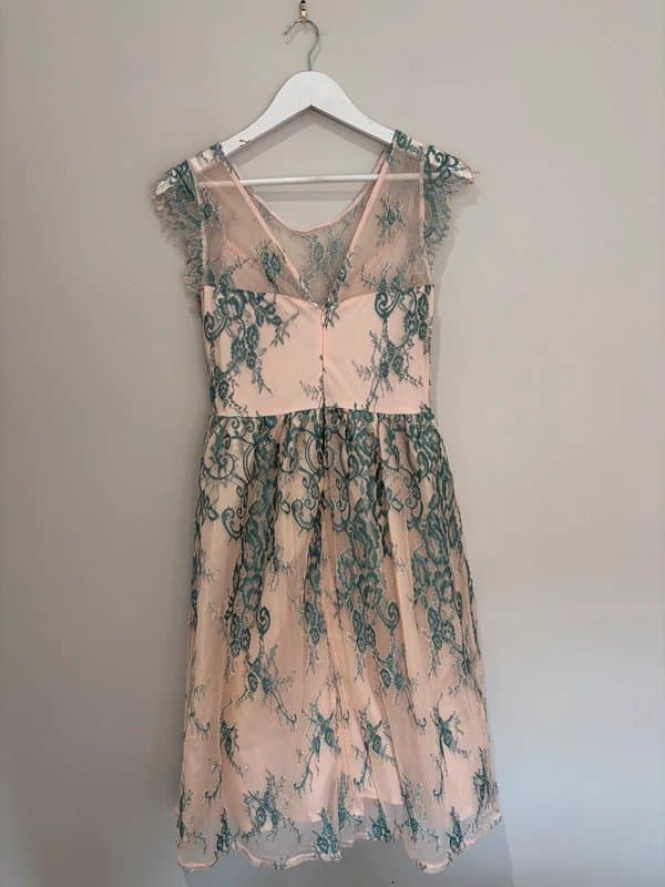 Miss Selfridge Miss Selfridge Blush Pink & Teal Lace Fit & Flare Dress UK 8 Occasion Party