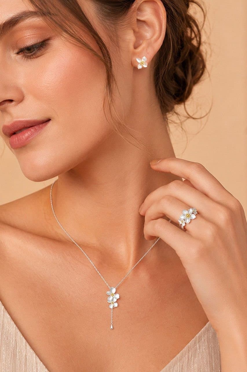 Lovii Lovii Women's S925 Sterling Silver Gold Plated Gardenia Jewelry Set