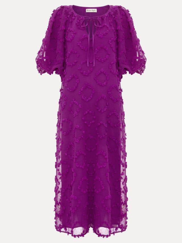 Phase Eight Phase Eight Women's Bella Textured Puff Sleeve Midi Dress in Grape - 2