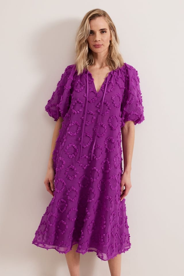 Phase Eight Phase Eight Women's Bella Textured Puff Sleeve Midi Dress in Grape - 3