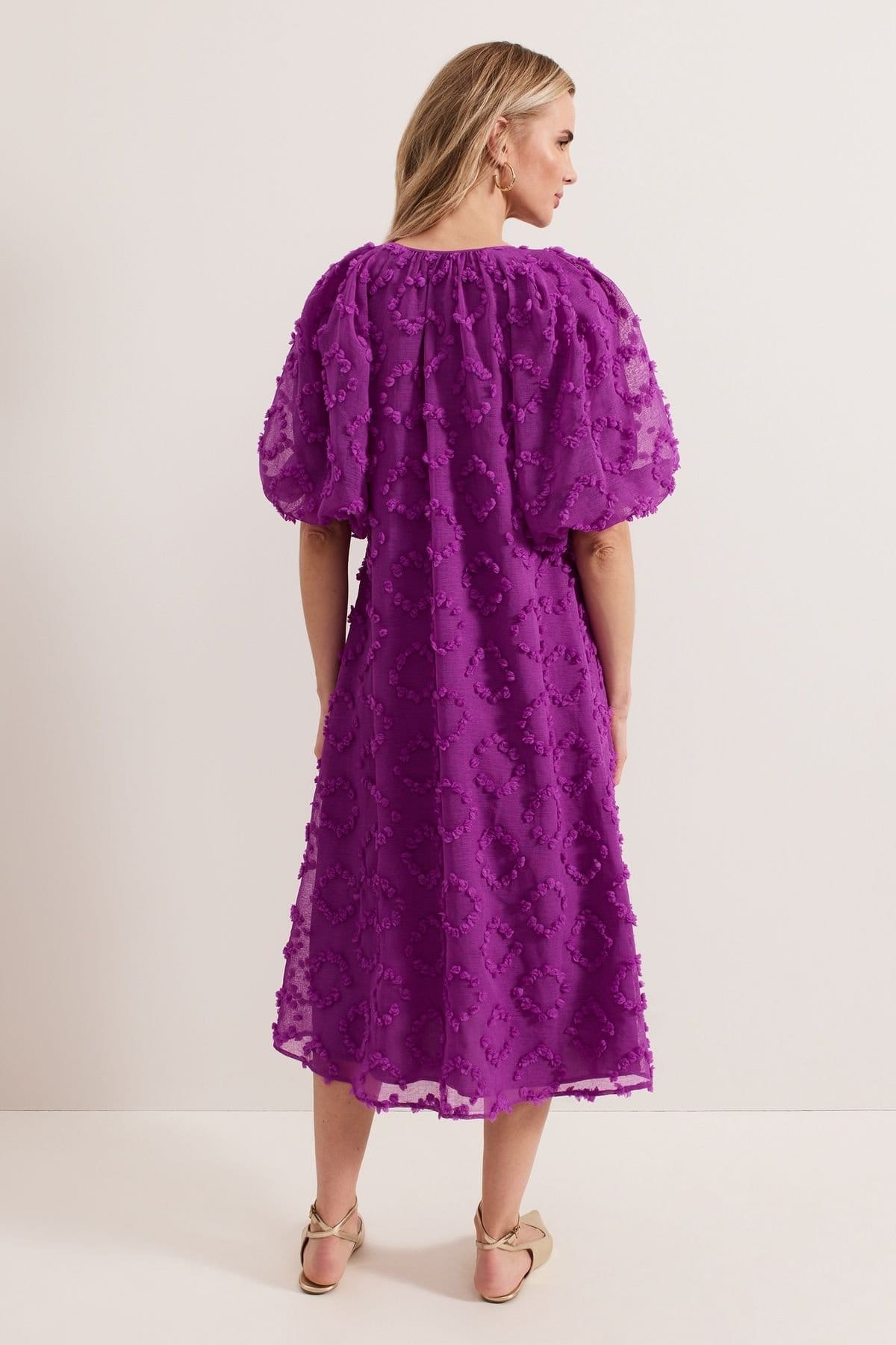 Phase Eight Phase Eight Women's Bella Textured Puff Sleeve Midi Dress in Grape - 4