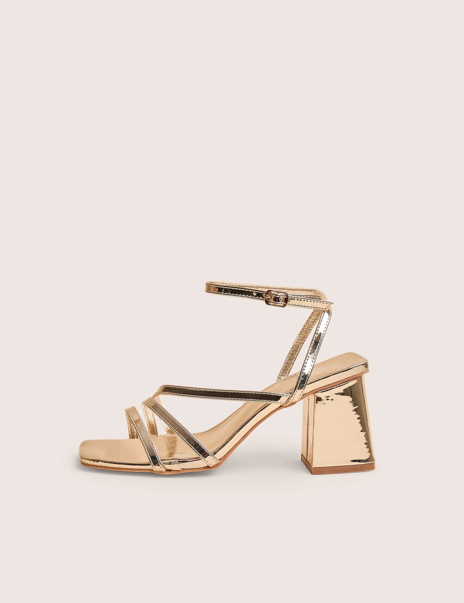 Public Desire Public Desire UK Gold Strappy Mid Block Heels